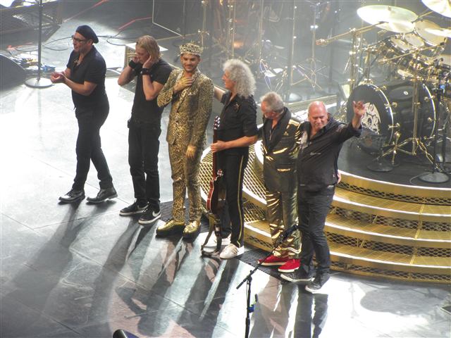 Adam Lambert performing with Queen in 2014